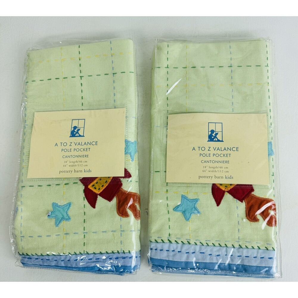 Pottery Barn Kids A to Z Valance Rod Pocket 18x44 Car Frog Nursery‎ Set of 2 New